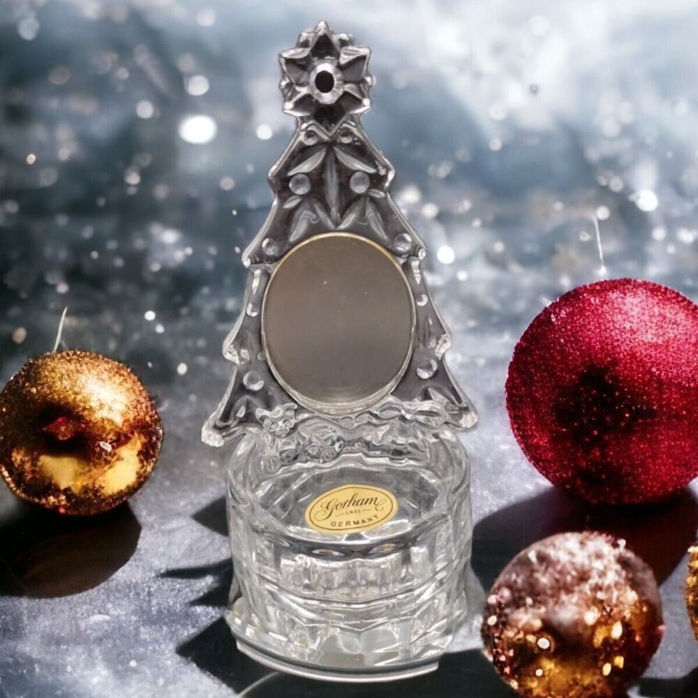 Gorham Clear Crystal Christmas Tree Photo Ornament Made in Germany Shelf Sitter